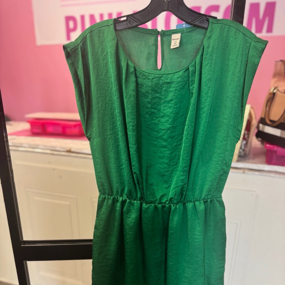 Old Navy Green Shimmer Cap Sleeve Dress Elastic